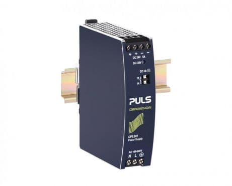 Puls CP5.241-M1 PULS CP5.241-M1 is a power supply unit designed for DIN rail mounting with an aluminium housing. It operates within an ambient air temperature range of -25 to +70°C and has a net width of 32mm. The unit features a current consumption of 7A peak max. inrush at both 230Vac and 120Vac input. Its efficiency rates are 0.943 at 230Vac input, 0.936 at 120Vac input, and 0.929 at 100Vac input. The dimensions of the CP5.241-M1 are W32mm x H124mm x D102mm. It has a start-up delay time of 380-420ms for 100-230Vac input, with rise times of 80ms under nominal input with a constant full current load and 0mF load capacitance, and 100-110ms with 5mF load capacitance. The unit includes protection functions such as output overvoltage protection and overload/short-circuit current protection, with a resistance to back-feeding loads up to 35V. Power dissipation/losses are 7.3W at 230Vac input and 8.2W at 120Vac input, with an output stage capacitance of 1800µF. Electrical durability varies with conditions, reaching up to 775,000 hours at 25°C and 2.5A output with 1AC 230Vac input. The ripple is 50mVpp across 20Hz to 20MHz at 50Ω. This AC/DC power supply unit, part of the CP-series designed for medical applications, features a DC-OK relay contact output and spring-clamp connections. It supports a supply voltage range of 85Vac-264Vac, with an overvoltage input range of 264-300Vac for up to 500ms, and has a rated current of 5A at 24Vdc with a derating above 60°C. The unit provides a single-phase supply, with a rated power of 120W and an adjustable output voltage of 24Vdc-28Vdc. The hold time is 35ms at both 120/230Vac input.