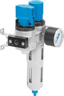 Festo 186044 service unit LFR-1/2-D-MAXI-KC-A consisting of manual on/off valve and filter regulator, with mounting brackets. With automatic condensate drain. Size: Maxi, Series: D, Actuator lock: Rotary knob with lock, Assembly position: Vertical +/- 5°, Grade of fil Festo 186044 service unit LFR-1/2-D-MAXI-KC-A consisting of manual on/off valve and filter regulator, with mounting brackets. With automatic condensate drain. Size: Maxi, Series: D, Actuator lock: Rotary knob with lock, Assembly position: Vertical +/- 5°, Grade of fil