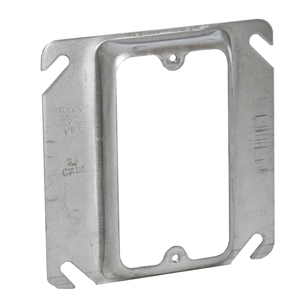 Hubbell 8772 4 in. Square Cover, 1-Device, 1/2 in. Raised ; Angled mounting slots compensate up to 12 degrees for box misalignment ; Includes required hardware for mounting the receptacle ; Accepts single 2.625 in. diameter receptacle ; Installation instructions on p Hubbell 8772 4 in. Square Cover, 1-Device, 1/2 in. Raised ; Angled mounting slots compensate up to 12 degrees for box misalignment ; Includes required hardware for mounting the receptacle ; Accepts single 2.625 in. diameter receptacle ; Installation instructions on p