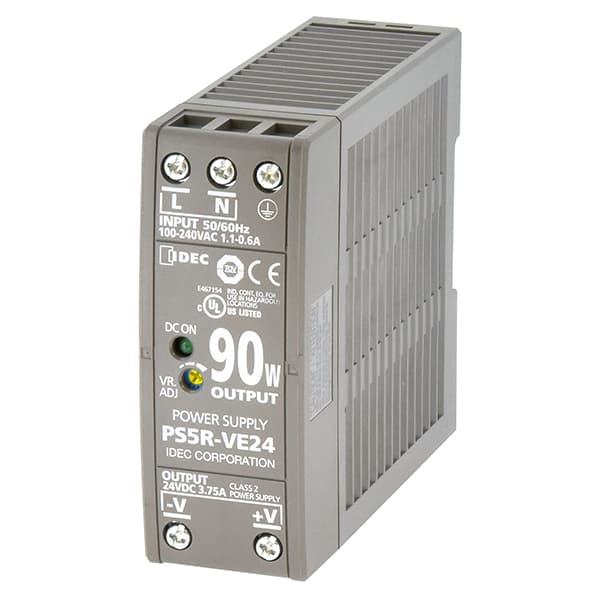 Idec PS5R-VE24 Power Supply 90W 24VDC DIN, 24V Output 90W 3.75A, Universal Inputs: 85-264VAC or 100-370VDC, 5 year warranty Idec PS5R-VE24 Power Supply 90W 24VDC DIN, 24V Output 90W 3.75A, Universal Inputs: 85-264VAC or 100-370VDC, 5 year warranty