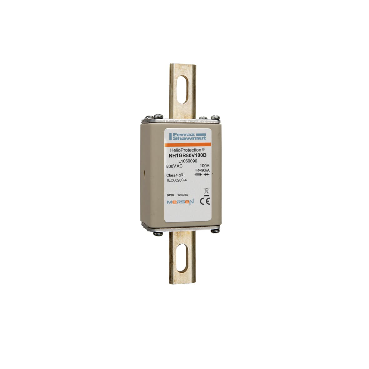 Mersen L1069096 L1069096 Mersen Photovoltaic fuse gR 800VAC IEC Size NH1 100A With DIN Type Blades For Clip Mersen L1069096 L1069096 Mersen Photovoltaic fuse gR 800VAC IEC Size NH1 100A With DIN Type Blades For Clip