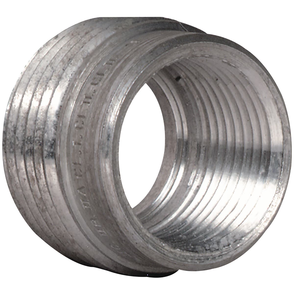 Hubbell R-21 3/4" to 1/2" Reducing Bushing, Aluminum ; Tapered threads (NPT) ; Smooth internal bushing protects conductors ; Threaded for Rigid Conduit or IMC Hubbell R-21 3/4" to 1/2" Reducing Bushing, Aluminum ; Tapered threads (NPT) ; Smooth internal bushing protects conductors ; Threaded for Rigid Conduit or IMC