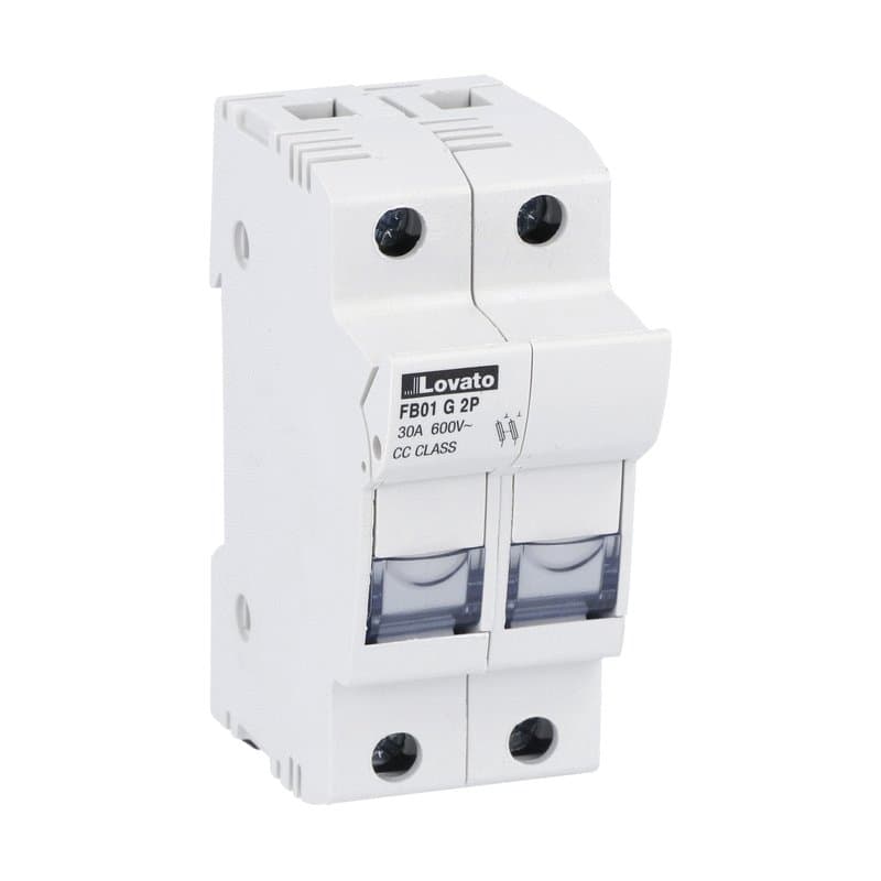 Lovato Electric FB01G2P FB01G2P Lovato - Fuse holder UL certified for class CC fuses for north american market, for 10X38mm fuses. 30A rated current at 690VAC, 2P. Without status indicator. 2 modules Lovato Electric FB01G2P FB01G2P Lovato - Fuse holder UL certified for class CC fuses for north american market, for 10X38mm fuses. 30A rated current at 690VAC, 2P. Without status indicator. 2 modules