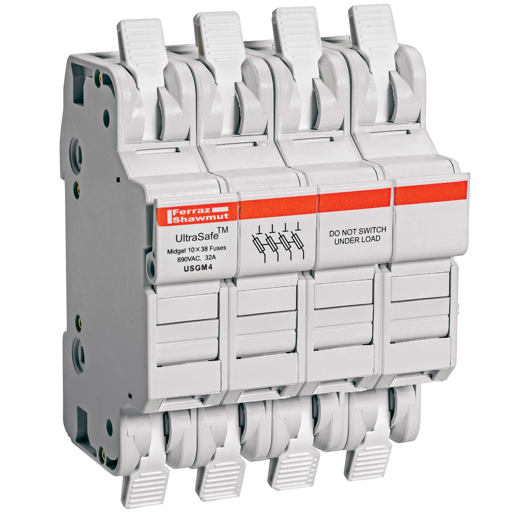 Mersen USGM4 USGM4 Mersen - Fuse Holder UltraSafe™ 750VAC 1000VDC Midget 30A 4-Pole Cage Clamp IP65 Mersen USGM4 USGM4 Mersen - Fuse Holder UltraSafe™ 750VAC 1000VDC Midget 30A 4-Pole Cage Clamp IP65