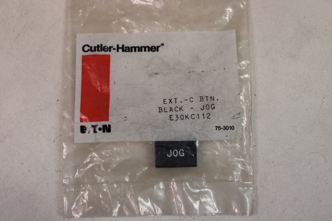 Cutler-Hammer E30KC112 30.5 MM, 1/8" H Letter, Legend: JOG, Black, Molded Acetal Resin, Extended, C Designation, Multi-Function Pushbutton Operator Button Cutler-Hammer E30KC112 30.5 MM, 1/8" H Letter, Legend: JOG, Black, Molded Acetal Resin, Extended, C Designation, Multi-Function Pushbutton Operator Button