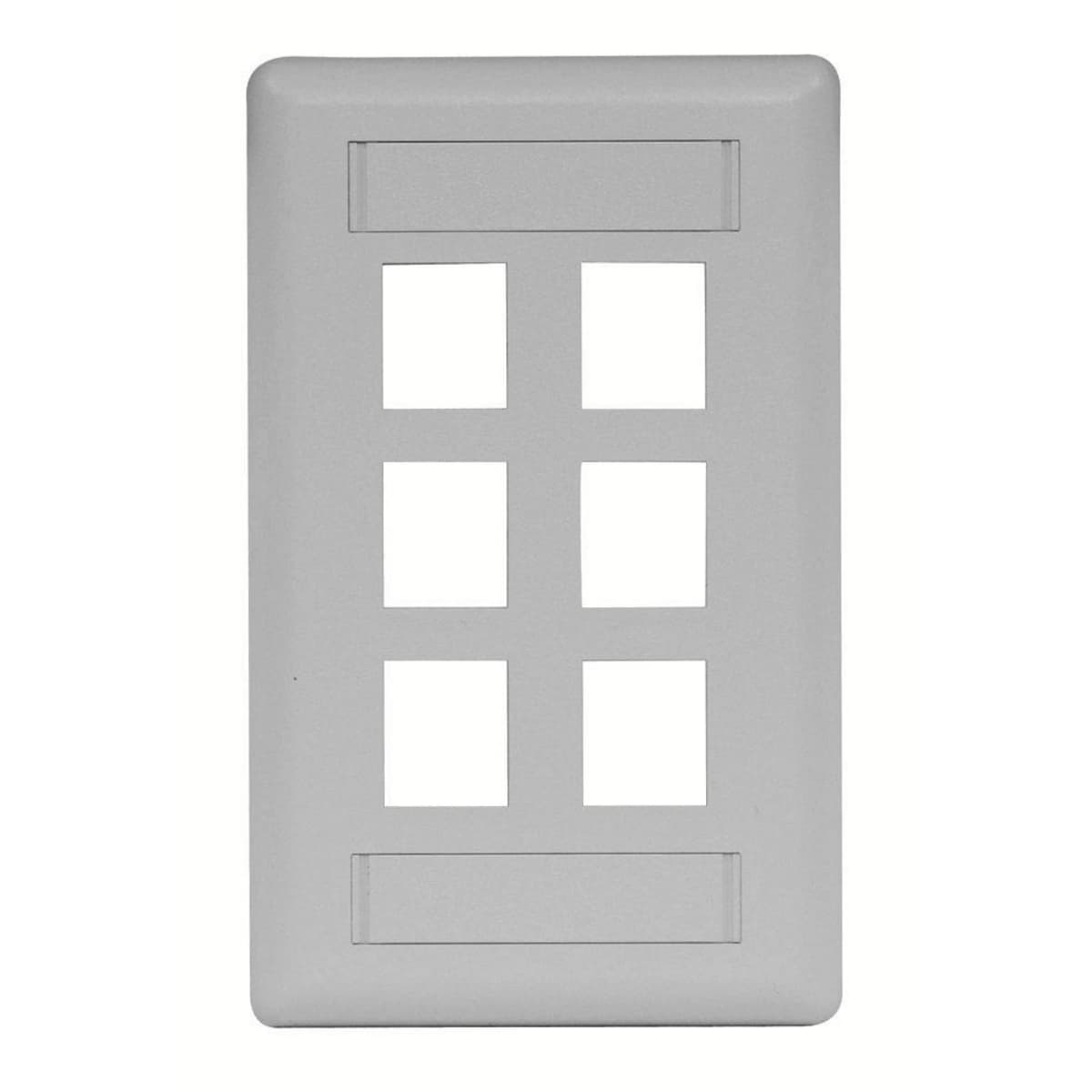 Hubbell IFP16GY Phone/Data/Multimedia Face Plate, Face Plate, Rear-Loading, 6-Port, Single-Gang, Gray ; Fits all Hubbell keystone connections (AV, data and fiber) ; Supplied with paper labels, clear and color match screw covers ; Secure ; Requires removal to access conn Hubbell IFP16GY Phone/Data/Multimedia Face Plate, Face Plate, Rear-Loading, 6-Port, Single-Gang, Gray ; Fits all Hubbell keystone connections (AV, data and fiber) ; Supplied with paper labels, clear and color match screw covers ; Secure ; Requires removal to access conn