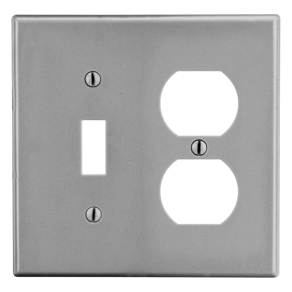 Hubbell PJ18GY Wallplate, Mid-Size 2-Gang, 1) Duplex 1) Toggle, Gray ; High-impact, self-extinguishing polycarbonate material ; More Rigid ; Sharp lines and less dimpling ; Smooth satin finish ; Blends into wall with an optimum finish ; Smooth Satin Finish Hubbell PJ18GY Wallplate, Mid-Size 2-Gang, 1) Duplex 1) Toggle, Gray ; High-impact, self-extinguishing polycarbonate material ; More Rigid ; Sharp lines and less dimpling ; Smooth satin finish ; Blends into wall with an optimum finish ; Smooth Satin Finish