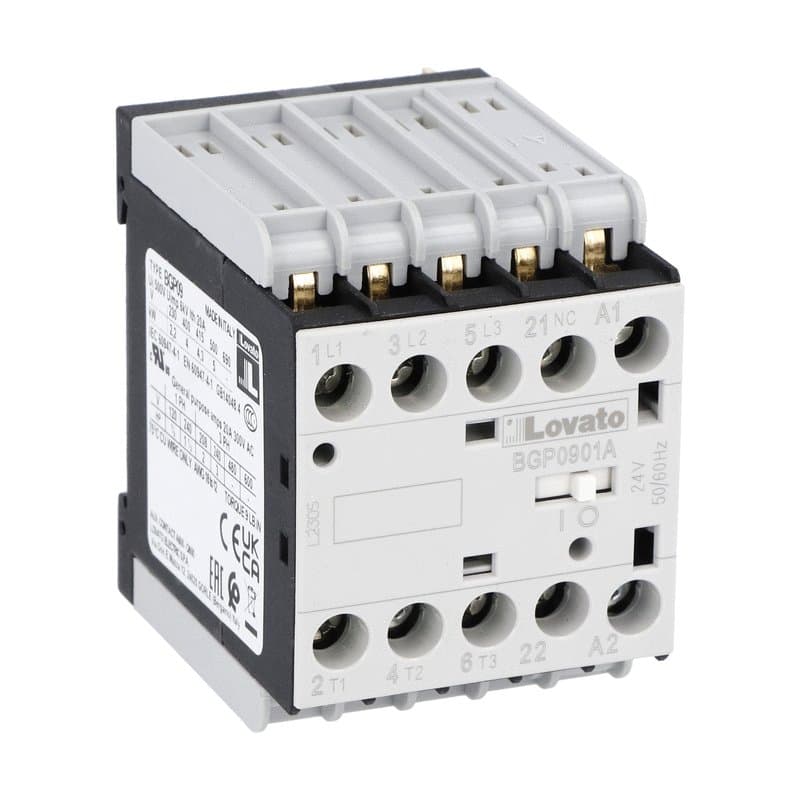 Lovato Electric 11BGP0901A04860 11BGP0901A04860 Lovato - Three-pole contactor, IEC operating current Ie (AC3) = 9A, AC coil 60Hz, 48VAC, 1NC auxiliary contact, rear PCB solder pin Lovato Electric 11BGP0901A04860 11BGP0901A04860 Lovato - Three-pole contactor, IEC operating current Ie (AC3) = 9A, AC coil 60Hz, 48VAC, 1NC auxiliary contact, rear PCB solder pin