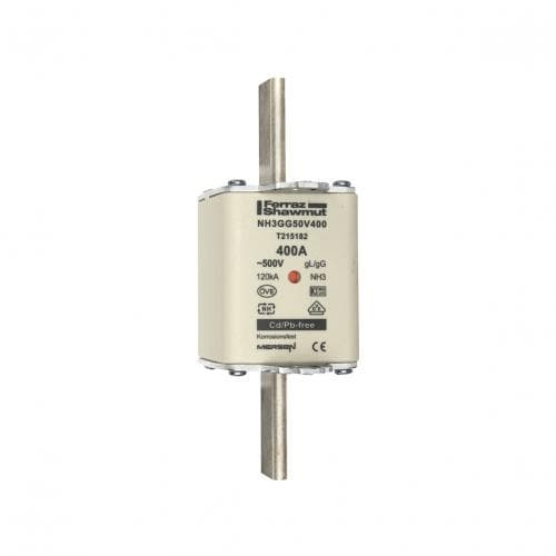 Mersen T215182 NH fuse-link gG, 500VAC, size 3, 400A double indicator/live tags Mersen T215182 NH fuse-link gG, 500VAC, size 3, 400A double indicator/live tags