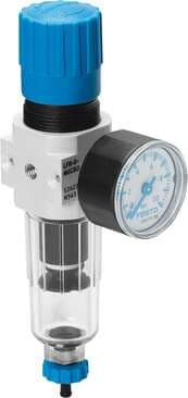 Festo 534184 filter regulator LFR-M7-D-7-5M-MICRO-B Connector thread in housing, with pressure gauge, manual condensate drain Size: Micro, Series: D, Actuator lock: Rotary knob with lock, Assembly position: Vertical +/- 5°, Grade of filtration: 5 µm Festo 534184 filter regulator LFR-M7-D-7-5M-MICRO-B Connector thread in housing, with pressure gauge, manual condensate drain Size: Micro, Series: D, Actuator lock: Rotary knob with lock, Assembly position: Vertical +/- 5°, Grade of filtration: 5 µm
