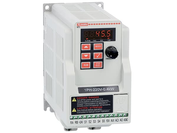 Lovato Electric VT104A240 VT104A240 Lovato - Variable speed drive, VT1 type, single-phase, supply 200...240VAC (50/60Hz). Built-in RS485 communication port. Built-in EMC suppressor, Cat. C2, 0.4kW Lovato Electric VT104A240 VT104A240 Lovato - Variable speed drive, VT1 type, single-phase, supply 200...240VAC (50/60Hz). Built-in RS485 communication port. Built-in EMC suppressor, Cat. C2, 0.4kW