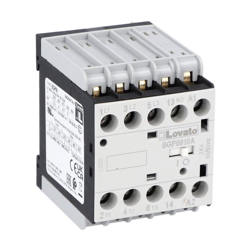 Lovato Electric 11BGP0910A22060 11BGP0910A22060 Lovato - Three-pole contactor, IEC operating current Ie (AC3) = 9A, AC coil 60Hz, 220VAC, 1NO auxiliary contact, rear PCB solder pin Lovato Electric 11BGP0910A22060 11BGP0910A22060 Lovato - Three-pole contactor, IEC operating current Ie (AC3) = 9A, AC coil 60Hz, 220VAC, 1NO auxiliary contact, rear PCB solder pin