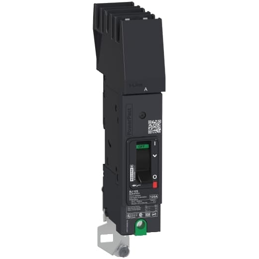 Schneider Electric BJA160351 Square D by Schneider Electric BJA160351 is a Moulded Case Circuit Breaker (MCCB) within the PowerPacT BJA sub-range, featuring a PowerPact B-Frame 100 TMD 1P 35A 600Y/347Vac 25kA I-line A 80% rated design. It has a rated impulse voltage (Uimp) of 8 kV and utilizes an I-line connection (A phase) with a degree of protection rated at IP40. The rated current is 35A, with a rated voltage (AC) of 600Vac 600Y/347Vac. This MCCB offers mechanical durability of 20,000 operations at no load and mounts on I-line with line side isolated plug-on jaws plus a mechanical I-Line bracket mechanism for robust attachment. It is a 1-pole (1P) device with dimensions of 137 mm in height, 89 mm in depth, and 27 mm in width. The utilisation category is A, and it features over-current protection fixed at 35A, short-circuit hold current protection fixed at 400A, and short-circuit trip current protection fixed at 600A. The rated voltage (DC) is 125Vdc, with a rated insulation voltage (Ui) of 800 V and a rated operating voltage (Ue) of 240 V. Protection functions include thermal protection for overload and magnetic protection for short-circuit, with a trip current rating of 35 AT. Its electrical durability with load is 10,000 operations at 240Vac; In, and it has a frame current rating of 100 AF. The operating mode is toggle (manual), and it has a short circuit breaking rating of 100kA at 240Vac, 65kA at 480Vac, 65kA at 480Y/277Vac, 25kA at 600Y/347Vac, and 50kA at 250Vdc, all according to UL489 standards. The trip unit type is thermal-magnetic (fixed) with no display. Schneider Electric BJA160351 Square D by Schneider Electric BJA160351 is a Moulded Case Circuit Breaker (MCCB) within the PowerPacT BJA sub-range, featuring a PowerPact B-Frame 100 TMD 1P 35A 600Y/347Vac 25kA I-line A 80% rated design. It has a rated impulse voltage (Uimp) of 8 kV and utilizes an I-line connection (A phase) with a degree of protection rated at IP40. The rated current is 35A, with a rated voltage (AC) of 600Vac 600Y/347Vac. This MCCB offers mechanical durability of 20,000 operations at no load and mounts on I-line with line side isolated plug-on jaws plus a mechanical I-Line bracket mechanism for robust attachment. It is a 1-pole (1P) device with dimensions of 137 mm in height, 89 mm in depth, and 27 mm in width. The utilisation category is A, and it features over-current protection fixed at 35A, short-circuit hold current protection fixed at 400A, and short-circuit trip current protection fixed at 600A. The rated voltage (DC) is 125Vdc, with a rated insulation voltage (Ui) of 800 V and a rated operating voltage (Ue) of 240 V. Protection functions include thermal protection for overload and magnetic protection for short-circuit, with a trip current rating of 35 AT. Its electrical durability with load is 10,000 operations at 240Vac; In, and it has a frame current rating of 100 AF. The operating mode is toggle (manual), and it has a short circuit breaking rating of 100kA at 240Vac, 65kA at 480Vac, 65kA at 480Y/277Vac, 25kA at 600Y/347Vac, and 50kA at 250Vdc, all according to UL489 standards. The trip unit type is thermal-magnetic (fixed) with no display.