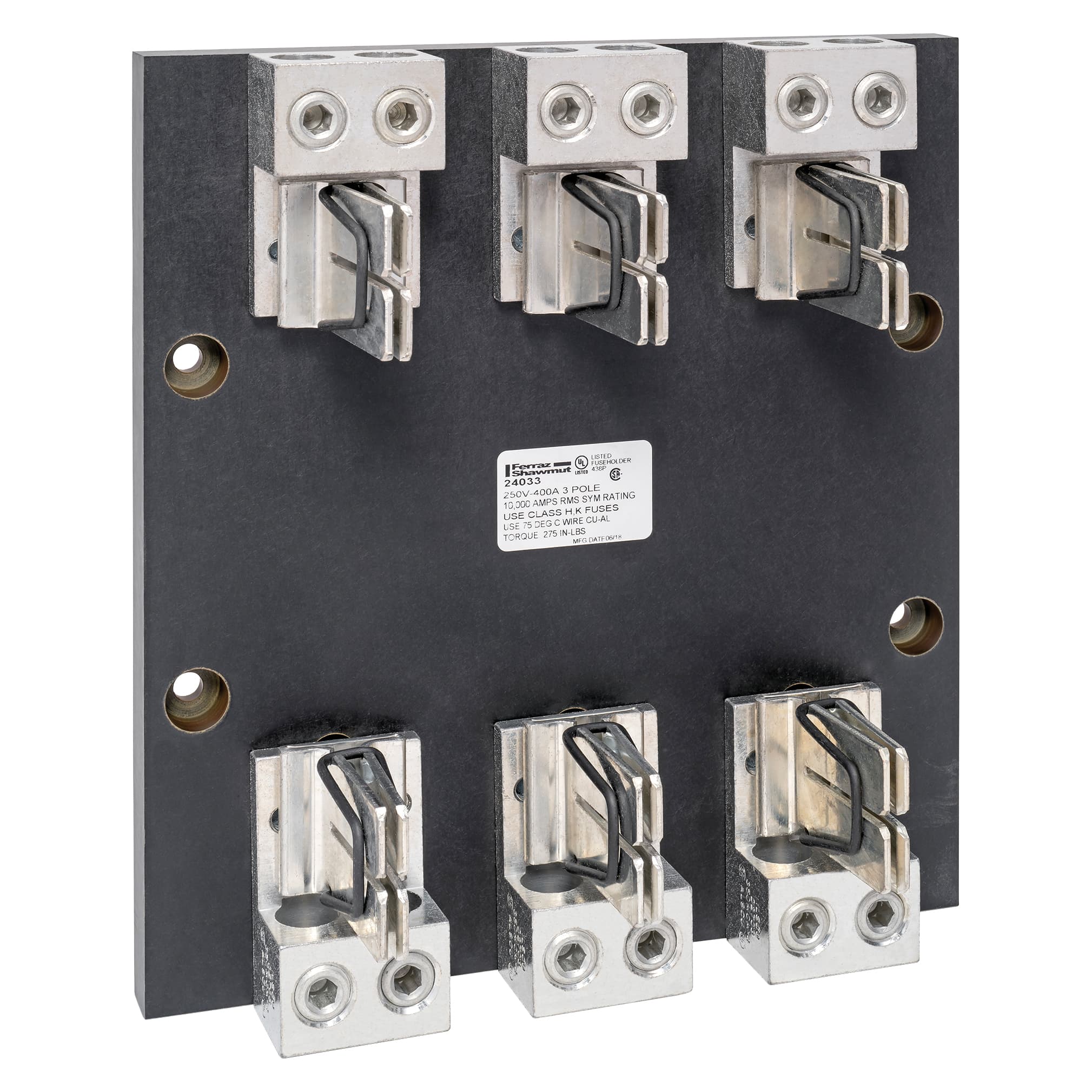 Mersen 24033 24033 Mersen - Fuse Block 250VAC 250VDC Class H/K 400A 3-Pole Box In-Line Clip Mersen 24033 24033 Mersen - Fuse Block 250VAC 250VDC Class H/K 400A 3-Pole Box In-Line Clip
