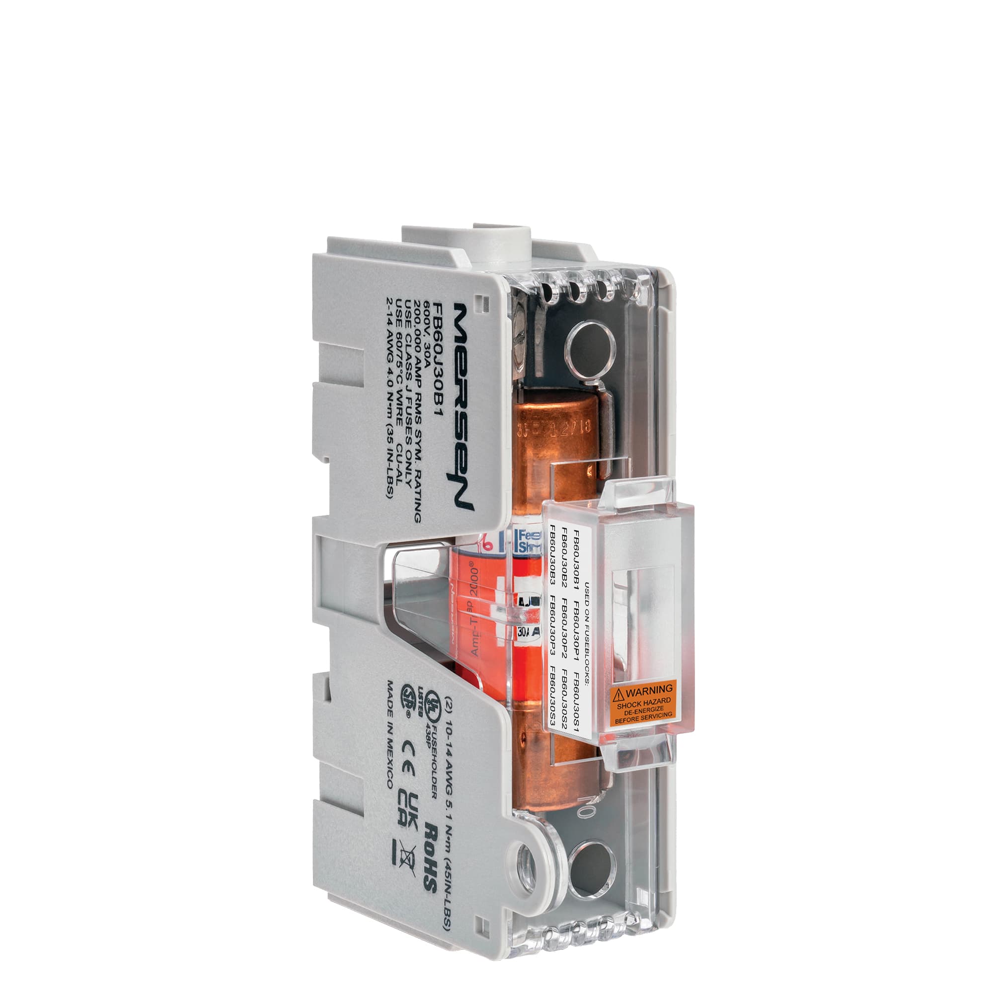 Mersen FB60J30B1 FB60J30B1 Mersen - Fuse Block 600VAC 600VDC Class J 30A 1-Pole Box Mersen FB60J30B1 FB60J30B1 Mersen - Fuse Block 600VAC 600VDC Class J 30A 1-Pole Box