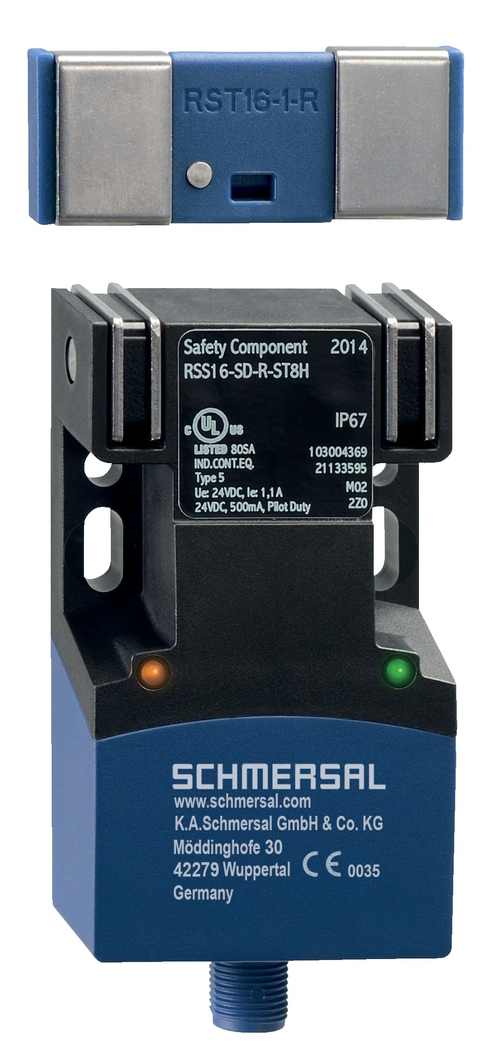 Schmersal RSS16-SD-R-ST8H RSS16-SD-R-ST8H Schmersal - Safety sensors; Electronic safety sensors; Universal coding with RFID technology; 1 x connector plug M12, 8-pole; Series-wiring up to 31 components; with latching; Thermoplastic enclosure; RFID-technology for needs-based protection against tampering; 3 di Schmersal RSS16-SD-R-ST8H RSS16-SD-R-ST8H Schmersal - Safety sensors; Electronic safety sensors; Universal coding with RFID technology; 1 x connector plug M12, 8-pole; Series-wiring up to 31 components; with latching; Thermoplastic enclosure; RFID-technology for needs-based protection against tampering; 3 di