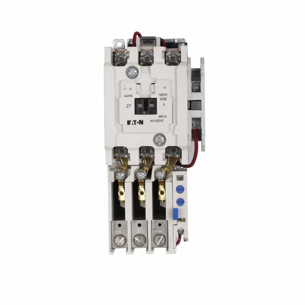 Eaton AN16DN0BB AN16DN0BB Eaton - Eaton Freedom NEMA motor control starter, Non-Reversing Reset Overload Relay Starter, 2 hp at 115V, 3 hp at 230V, 7-1/2 hp at 208,240V, 10 hp at 480,600V maximum horsepower, 240V/60 Hz or 220V/50 Hz coil voltage, 27A, Three-pole, Size 1 Eaton AN16DN0BB AN16DN0BB Eaton - Eaton Freedom NEMA motor control starter, Non-Reversing Reset Overload Relay Starter, 2 hp at 115V, 3 hp at 230V, 7-1/2 hp at 208,240V, 10 hp at 480,600V maximum horsepower, 240V/60 Hz or 220V/50 Hz coil voltage, 27A, Three-pole, Size 1
