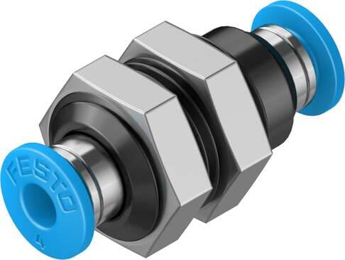 Festo 153157 push-in bulkhead connector QSS-4 Size: Standard, Nominal size: 3 mm, Assembly position: Any, Container size: 10, Design structure: Push/pull principle Festo 153157 push-in bulkhead connector QSS-4 Size: Standard, Nominal size: 3 mm, Assembly position: Any, Container size: 10, Design structure: Push/pull principle