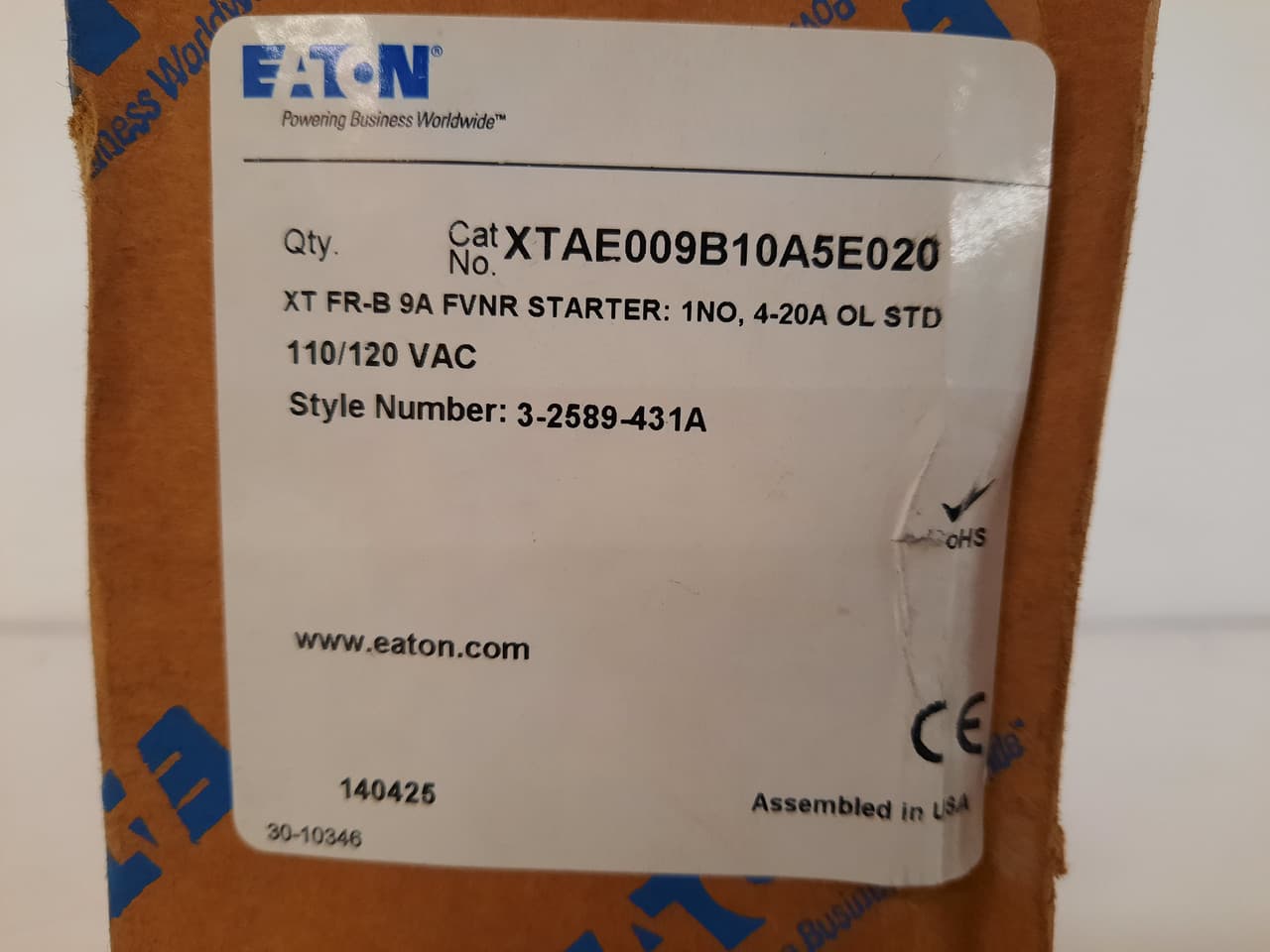 Eaton XTAE009B10A5E020 XTAE009B10A5E020 Eaton - Eaton XT IEC electronic motor starter,Full voltage non-reversing IEC starter,9 A,110 V 50 Hz, 120 V 60 Hz,1NO,B frame,45 mm,4-20 A XTOE,Screw terminals Eaton XTAE009B10A5E020 XTAE009B10A5E020 Eaton - Eaton XT IEC electronic motor starter,Full voltage non-reversing IEC starter,9 A,110 V 50 Hz, 120 V 60 Hz,1NO,B frame,45 mm,4-20 A XTOE,Screw terminals