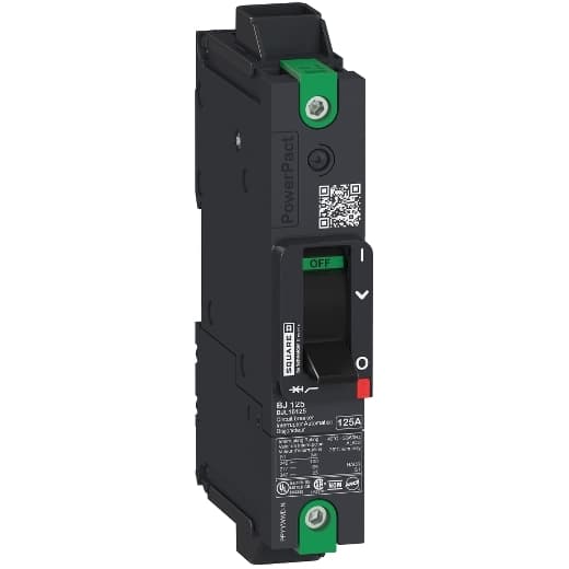 Schneider Electric BDL16015 Square D by Schneider Electric BDL16015 is a Moulded Case Circuit Breaker (MCCB) within the PowerPacT BDL sub-range, featuring a PowerPact B-Frame 100 TMD 1P-1t 15A 600Y/347Vac 14kA design. It has a rated impulse voltage (Uimp) of 8 kV and utilizes Everlink (Creep compensating) lugs for connections on both line and load sides, offering a degree of protection of IP40. The rated current is 15A, with a rated voltage (AC) of 600Vac 600Y/347Vac. It is designed for mechanical durability of 15,000 operations at no load and can be mounted on a DIN rail or as an individual unit on a plate. This 1-pole (1P) circuit breaker has dimensions of 137 mm in height, 80 mm in depth, and 27 mm in width. It falls under utilisation category A and features protection settings including over-current fixed at 15A, short-circuit hold current fixed at 400A, and short-circuit trip current fixed at 600A. The rated voltage (DC) is 125Vdc, with a rated insulation voltage (Ui) of 800 V and a rated operating voltage (Ue) of 240 V. Its protection functions include thermal protection for overload and magnetic protection for short-circuits, with a trip current rating of 15 AT. The electrical durability with load is rated for 10,000 operations at 240Vac; In, and it has a frame current rating of 100 AF. The operating mode is manual toggle, and it has a short circuit breaking rating of 25kA at 240Vac, 18kA at 480Vac, 18kA at 480Y/277Vac, 14kA at 600Y/347Vac, and 10kA at 250Vdc, all according to UL489 standards. The trip unit type is thermal-magnetic (fixed) with no display. Schneider Electric BDL16015 Square D by Schneider Electric BDL16015 is a Moulded Case Circuit Breaker (MCCB) within the PowerPacT BDL sub-range, featuring a PowerPact B-Frame 100 TMD 1P-1t 15A 600Y/347Vac 14kA design. It has a rated impulse voltage (Uimp) of 8 kV and utilizes Everlink (Creep compensating) lugs for connections on both line and load sides, offering a degree of protection of IP40. The rated current is 15A, with a rated voltage (AC) of 600Vac 600Y/347Vac. It is designed for mechanical durability of 15,000 operations at no load and can be mounted on a DIN rail or as an individual unit on a plate. This 1-pole (1P) circuit breaker has dimensions of 137 mm in height, 80 mm in depth, and 27 mm in width. It falls under utilisation category A and features protection settings including over-current fixed at 15A, short-circuit hold current fixed at 400A, and short-circuit trip current fixed at 600A. The rated voltage (DC) is 125Vdc, with a rated insulation voltage (Ui) of 800 V and a rated operating voltage (Ue) of 240 V. Its protection functions include thermal protection for overload and magnetic protection for short-circuits, with a trip current rating of 15 AT. The electrical durability with load is rated for 10,000 operations at 240Vac; In, and it has a frame current rating of 100 AF. The operating mode is manual toggle, and it has a short circuit breaking rating of 25kA at 240Vac, 18kA at 480Vac, 18kA at 480Y/277Vac, 14kA at 600Y/347Vac, and 10kA at 250Vdc, all according to UL489 standards. The trip unit type is thermal-magnetic (fixed) with no display.