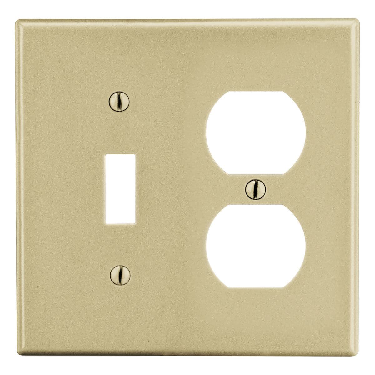 Hubbell PJ18I Wallplate, Mid-Size 2-Gang, 1) Duplex 1) Toggle, Ivory ; High-impact, self-extinguishing polycarbonate material ; More Rigid ; Sharp lines and less dimpling ; Smooth satin finish ; Blends into wall with an optimum finish ; Smooth Satin Finish Hubbell PJ18I Wallplate, Mid-Size 2-Gang, 1) Duplex 1) Toggle, Ivory ; High-impact, self-extinguishing polycarbonate material ; More Rigid ; Sharp lines and less dimpling ; Smooth satin finish ; Blends into wall with an optimum finish ; Smooth Satin Finish