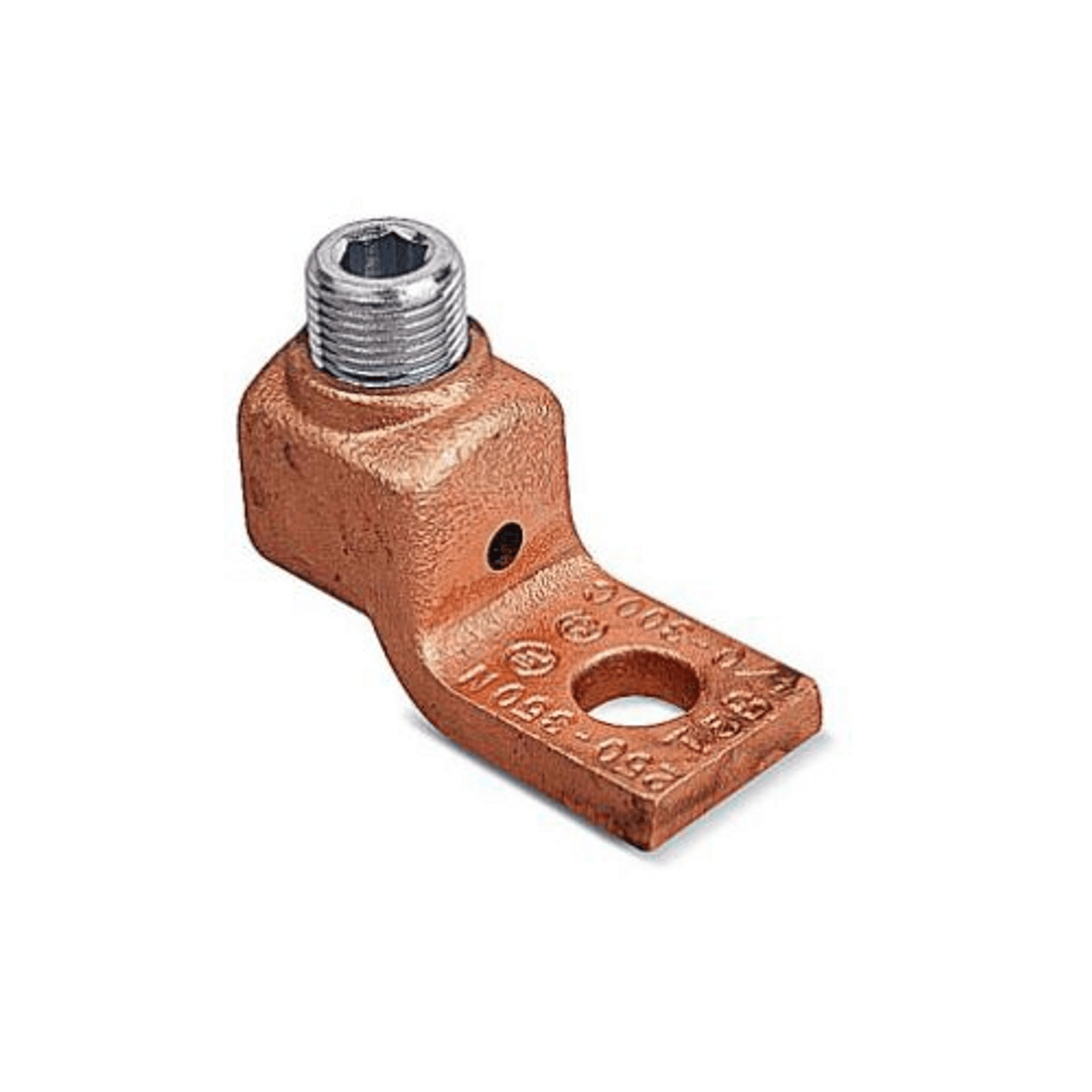 Thomas & Betts 31009 1 to 2/0 AWG, 3/8" Stud, 1-Hole, Copper, Straight Pad, Standard Saddle, Mechanical Cable Lug Thomas & Betts 31009 1 to 2/0 AWG, 3/8" Stud, 1-Hole, Copper, Straight Pad, Standard Saddle, Mechanical Cable Lug