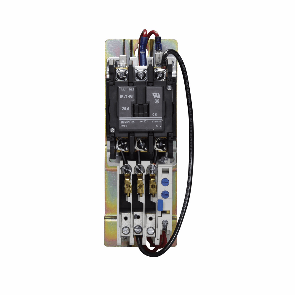 Eaton B27CRC25A001 B27CRC25A001 Eaton - Eaton definite purpose starter, 575 V, 25 A, Coil: 110-120 V, 50/60 Hz, 0.6-1 FLA, Common control wiring, Open with DIN rail mounting adapter, 25 A IFL, 2 poles, Single-phase, B27, Screw/pressure plate, Non-reversing Eaton B27CRC25A001 B27CRC25A001 Eaton - Eaton definite purpose starter, 575 V, 25 A, Coil: 110-120 V, 50/60 Hz, 0.6-1 FLA, Common control wiring, Open with DIN rail mounting adapter, 25 A IFL, 2 poles, Single-phase, B27, Screw/pressure plate, Non-reversing