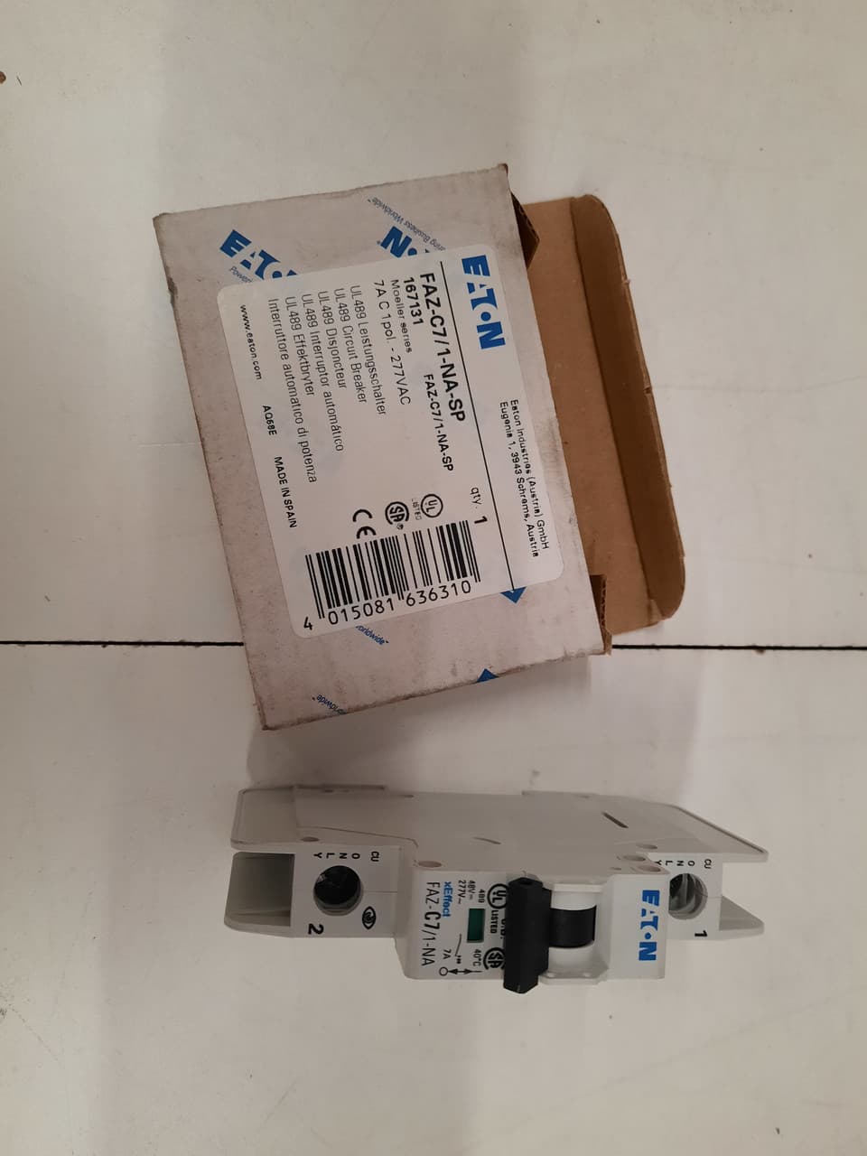 Eaton FAZ-C7/1-NA-SP Eaton FAZ branch protector,UL 489 Industrial miniature circuit breaker - supplementary protector,Single package,Medium levels of inrush current are expected,7 A,10 kAIC,Single-pole,277 V,5-10X /n,Q38,50-60 Hz,Screw terminals,C Curve Eaton FAZ-C7/1-NA-SP Eaton FAZ branch protector,UL 489 Industrial miniature circuit breaker - supplementary protector,Single package,Medium levels of inrush current are expected,7 A,10 kAIC,Single-pole,277 V,5-10X /n,Q38,50-60 Hz,Screw terminals,C Curve