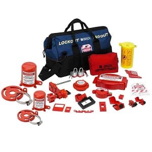 Brady Corp 99691 Lockout and Hasp; Black Color; Red; White; Yellow on Blue; Includes 1 120V Snap-On Breaker Lockout; 1 277 V Lockout Cleat; 1 3-in-1 Plug Lockout; 1 480/600 V Lockout Cleat; 1 480/600V Clamp-On Breaker Lockout; 1 Adjustable Gate Valve Lockout 1-6.5"; 1 Cla Brady Corp 99691 Lockout and Hasp; Black Color; Red; White; Yellow on Blue; Includes 1 120V Snap-On Breaker Lockout; 1 277 V Lockout Cleat; 1 3-in-1 Plug Lockout; 1 480/600 V Lockout Cleat; 1 480/600V Clamp-On Breaker Lockout; 1 Adjustable Gate Valve Lockout 1-6.5"; 1 Cla