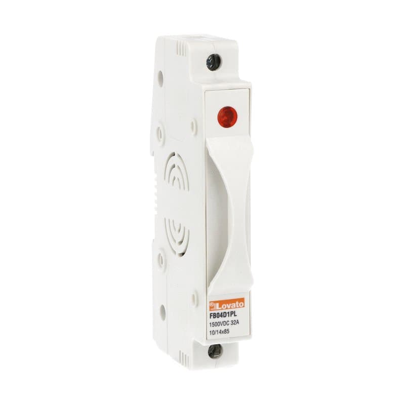 Lovato Electric FB04D1PL FB04D1PL Lovato - Fuse holder for photovoltaic applications, for 10X85mm and 14X85mm fuses. 32A rated current at 1500VDC, 1P. With status indicator. 1 module Lovato Electric FB04D1PL FB04D1PL Lovato - Fuse holder for photovoltaic applications, for 10X85mm and 14X85mm fuses. 32A rated current at 1500VDC, 1P. With status indicator. 1 module