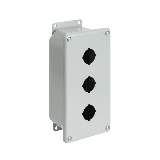 Hoffman E3PBGXM Deep Pushbutton Enclosures, Type 12, 3PB x 22.5mm, Gray, Steel Hoffman E3PBGXM Deep Pushbutton Enclosures, Type 12, 3PB x 22.5mm, Gray, Steel