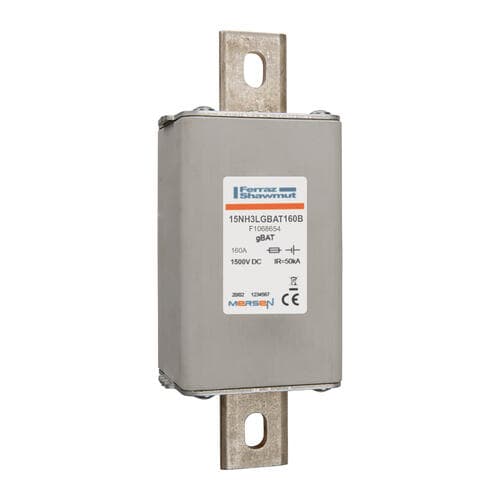 Mersen F1068654 NH fuse-link gBAT, 1500VDC, size 3L, 160A, for direct mounting Mersen F1068654 NH fuse-link gBAT, 1500VDC, size 3L, 160A, for direct mounting