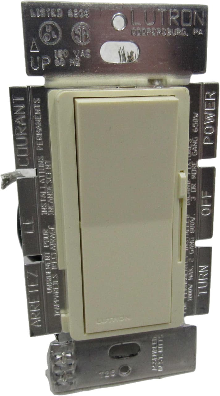 Lutron DV-10P-AL 120 VAC 60 Hz, 1000 W Incandescent/Halogen, Gloss Almond, Large Paddle Switch with Captive Linear Preset Slide, 1-Pole, Wall Mount, Dimmer Switch with Night Light without Wallplate Lutron DV-10P-AL 120 VAC 60 Hz, 1000 W Incandescent/Halogen, Gloss Almond, Large Paddle Switch with Captive Linear Preset Slide, 1-Pole, Wall Mount, Dimmer Switch with Night Light without Wallplate