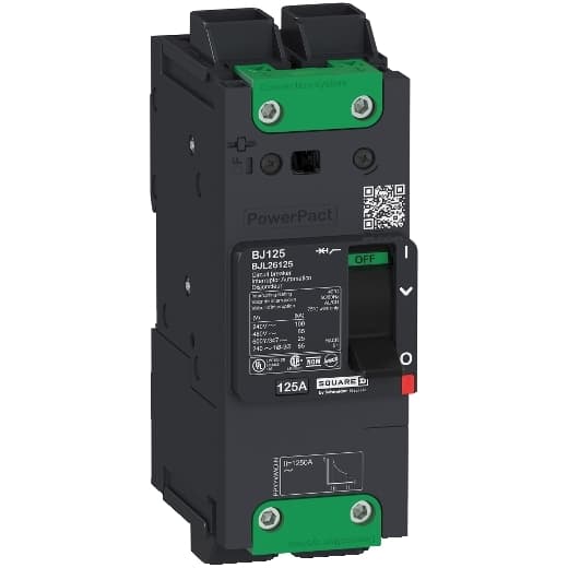 Schneider Electric BDL26045 Square D by Schneider Electric BDL26045 is a Moulded Case Circuit Breaker (MCCB) within the PowerPacT BDL sub-range, featuring a PowerPact B-Frame 100 TMD 2P 45A design for 600Y/347Vac with a 14kA breaking capacity and 80% rated Everlink (Creep compensating) lugs on both line and load sides. It has a rated impulse voltage (Uimp) of 8 kV, connection type of Everlink lugs, and offers a degree of protection of IP40. The rated current is 45A, with a rated voltage (AC) of 600Vac 600Y/347Vac, and it has a mechanical durability of 20000 operations when mounted either on a DIN rail or as an individual unit on a plate. This 2-pole (2P) circuit breaker has dimensions of 137 mm in height, 80 mm in depth, and 54 mm in width. It falls under utilisation category A and features protection settings for over-current fixed at 45A, short-circuit hold current fixed at 400A, and short-circuit trip current fixed at 600A. The rated voltage (DC) is 250Vdc, with a rated insulation voltage (Ui) of 800 V, and a rated operating voltage (Ue) of 525 V. Its protection functions include thermal protection for overload and magnetic protection for short-circuit, with a trip current rating of 45 AT. The electrical durability with load is rated for 10000 operations at 440Vac; In, and it has a frame current rating of 100 AF. The operating mode is manual toggle, and it has a short circuit breaking rating of 25kA at 240Vac, 18kA at 480Vac and 480Y/277Vac, and 14kA at 600Y/347Vac according to UL489 standards. The trip unit type is thermal-magnetic (fixed) with no display. Schneider Electric BDL26045 Square D by Schneider Electric BDL26045 is a Moulded Case Circuit Breaker (MCCB) within the PowerPacT BDL sub-range, featuring a PowerPact B-Frame 100 TMD 2P 45A design for 600Y/347Vac with a 14kA breaking capacity and 80% rated Everlink (Creep compensating) lugs on both line and load sides. It has a rated impulse voltage (Uimp) of 8 kV, connection type of Everlink lugs, and offers a degree of protection of IP40. The rated current is 45A, with a rated voltage (AC) of 600Vac 600Y/347Vac, and it has a mechanical durability of 20000 operations when mounted either on a DIN rail or as an individual unit on a plate. This 2-pole (2P) circuit breaker has dimensions of 137 mm in height, 80 mm in depth, and 54 mm in width. It falls under utilisation category A and features protection settings for over-current fixed at 45A, short-circuit hold current fixed at 400A, and short-circuit trip current fixed at 600A. The rated voltage (DC) is 250Vdc, with a rated insulation voltage (Ui) of 800 V, and a rated operating voltage (Ue) of 525 V. Its protection functions include thermal protection for overload and magnetic protection for short-circuit, with a trip current rating of 45 AT. The electrical durability with load is rated for 10000 operations at 440Vac; In, and it has a frame current rating of 100 AF. The operating mode is manual toggle, and it has a short circuit breaking rating of 25kA at 240Vac, 18kA at 480Vac and 480Y/277Vac, and 14kA at 600Y/347Vac according to UL489 standards. The trip unit type is thermal-magnetic (fixed) with no display.