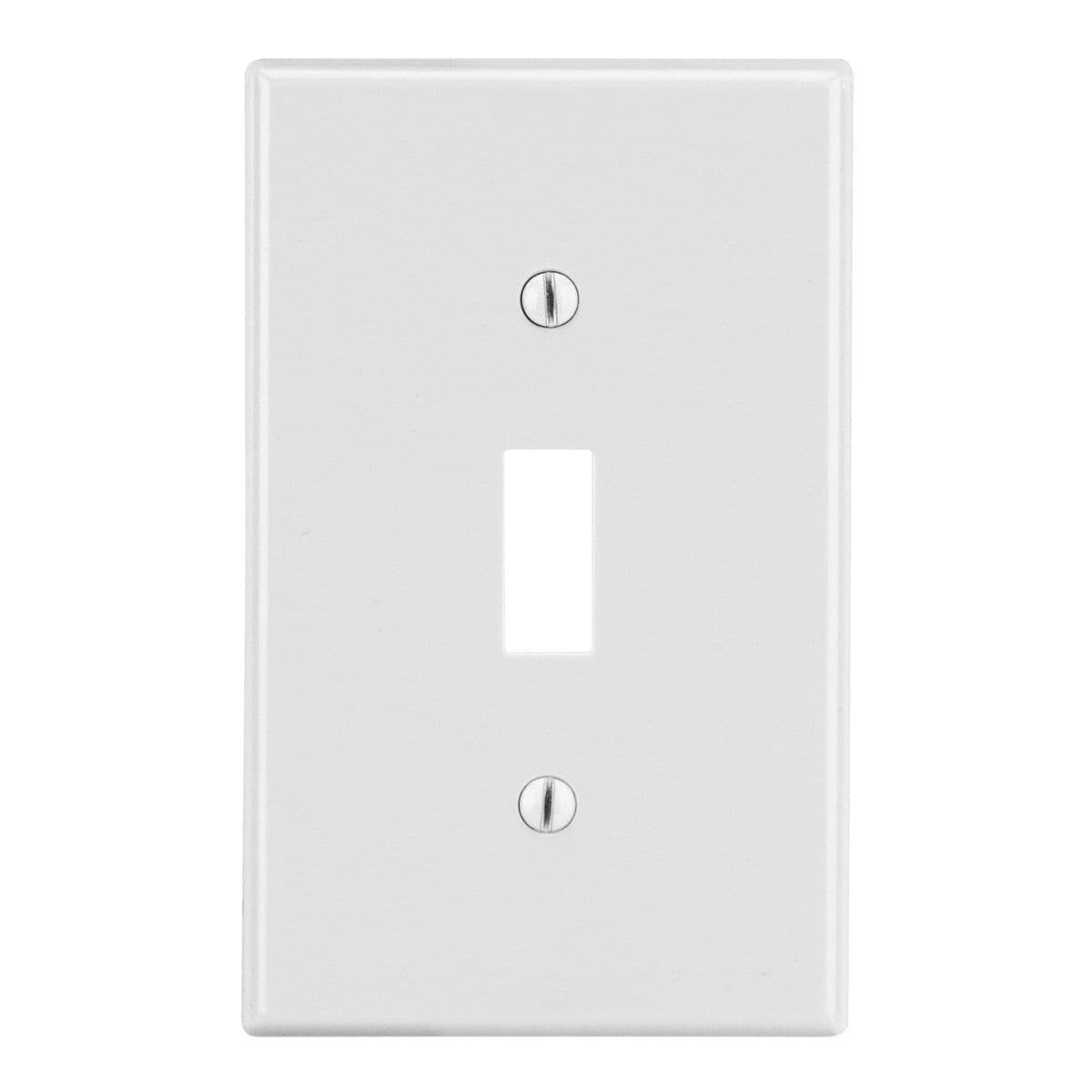 Hubbell PJ1W Wallplate, Mid-Size 1-Gang, Toggle, White ; High-impact, self-extinguishing polycarbonate material ; More Rigid ; Sharp lines and less dimpling ; Smooth satin finish ; Blends into wall with an optimum finish ; Captive screw feature on single-gang version Hubbell PJ1W Wallplate, Mid-Size 1-Gang, Toggle, White ; High-impact, self-extinguishing polycarbonate material ; More Rigid ; Sharp lines and less dimpling ; Smooth satin finish ; Blends into wall with an optimum finish ; Captive screw feature on single-gang version