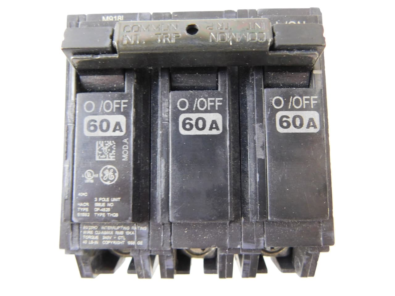General Electric THQB32060 240 VAC, 60 A, 10 kA, 3-Pole, 8 to 3 AWG Copper/Aluminum, 1" Bolt-On Mount, Q-Line Frame, Molded Case, Non-Interchangeable/Common Trip, Compact, Fixed Thermal Magnetic General Electric THQB32060 240 VAC, 60 A, 10 kA, 3-Pole, 8 to 3 AWG Copper/Aluminum, 1" Bolt-On Mount, Q-Line Frame, Molded Case, Non-Interchangeable/Common Trip, Compact, Fixed Thermal Magnetic