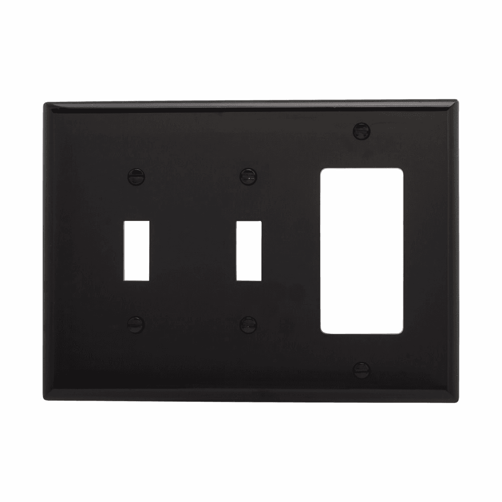 Eaton PJ226BK PJ226BK Eaton - Eaton Combination wallplate, Black, Toggle, Toggle, Decorator Cutout, Polycarbonate, Three- gang, Mid-size Eaton PJ226BK PJ226BK Eaton - Eaton Combination wallplate, Black, Toggle, Toggle, Decorator Cutout, Polycarbonate, Three- gang, Mid-size