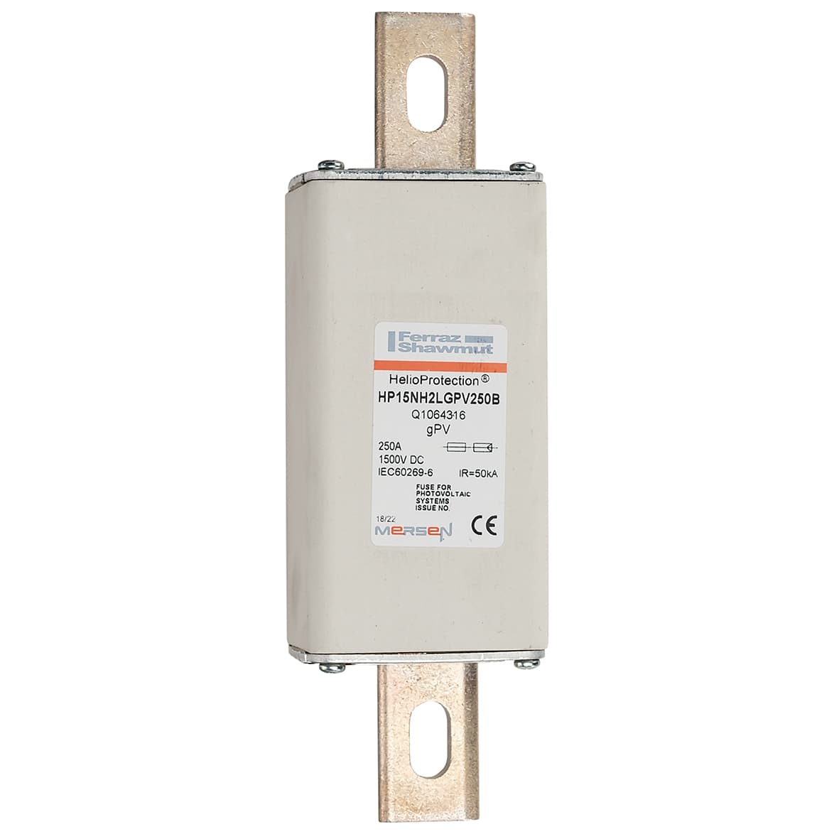 Mersen Q1064316 Q1064316 Mersen Photovoltaic fuse gPV 1500VDC IEC 1500VDC UL Size 2XL 250A With DIN Type Blades For Direct Mount Mersen Q1064316 Q1064316 Mersen Photovoltaic fuse gPV 1500VDC IEC 1500VDC UL Size 2XL 250A With DIN Type Blades For Direct Mount