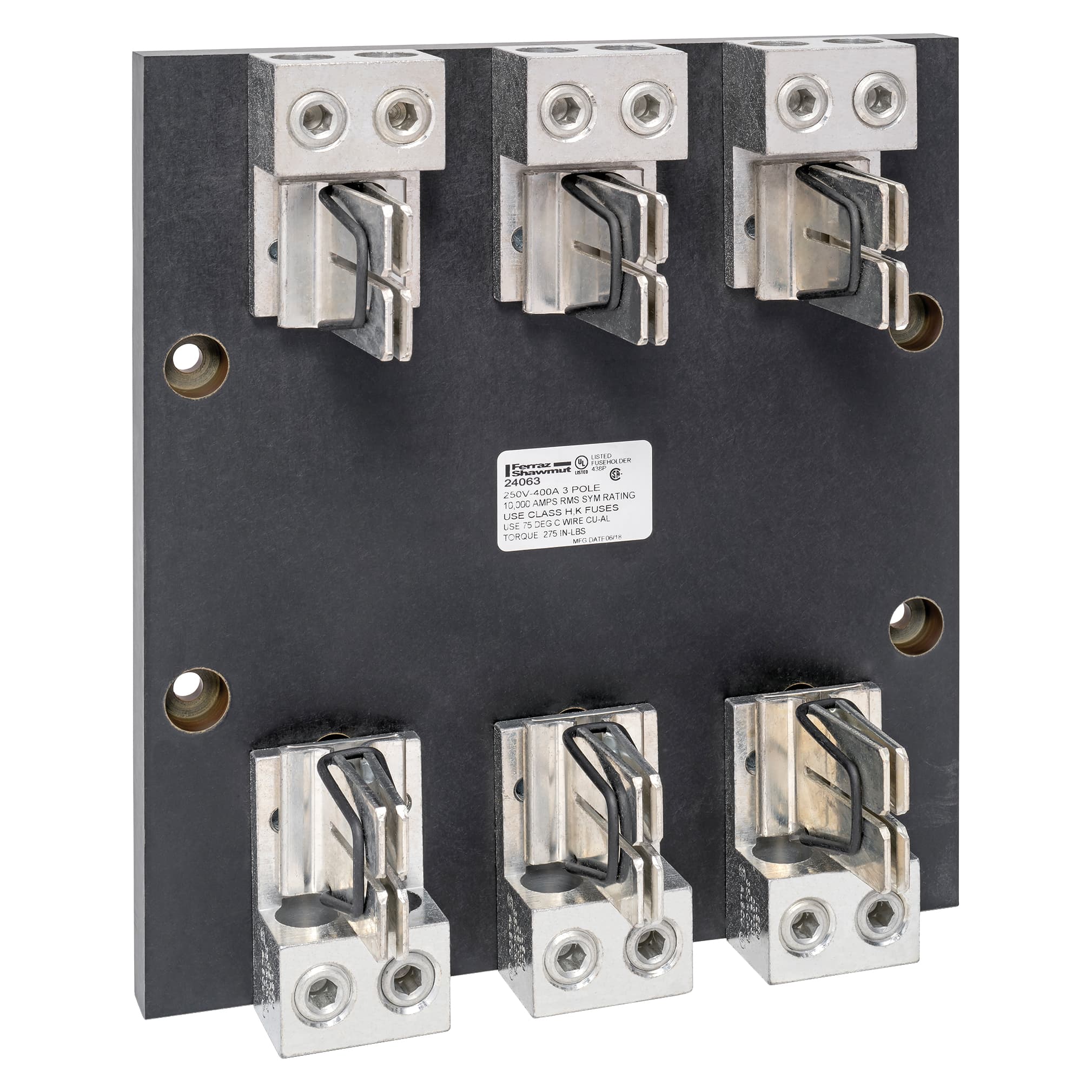 Mersen 24063 24063 Mersen - Fuse Block 250VAC 250VDC Class H/K 400A 3-Pole Copper Box In-Line Clip Mersen 24063 24063 Mersen - Fuse Block 250VAC 250VDC Class H/K 400A 3-Pole Copper Box In-Line Clip