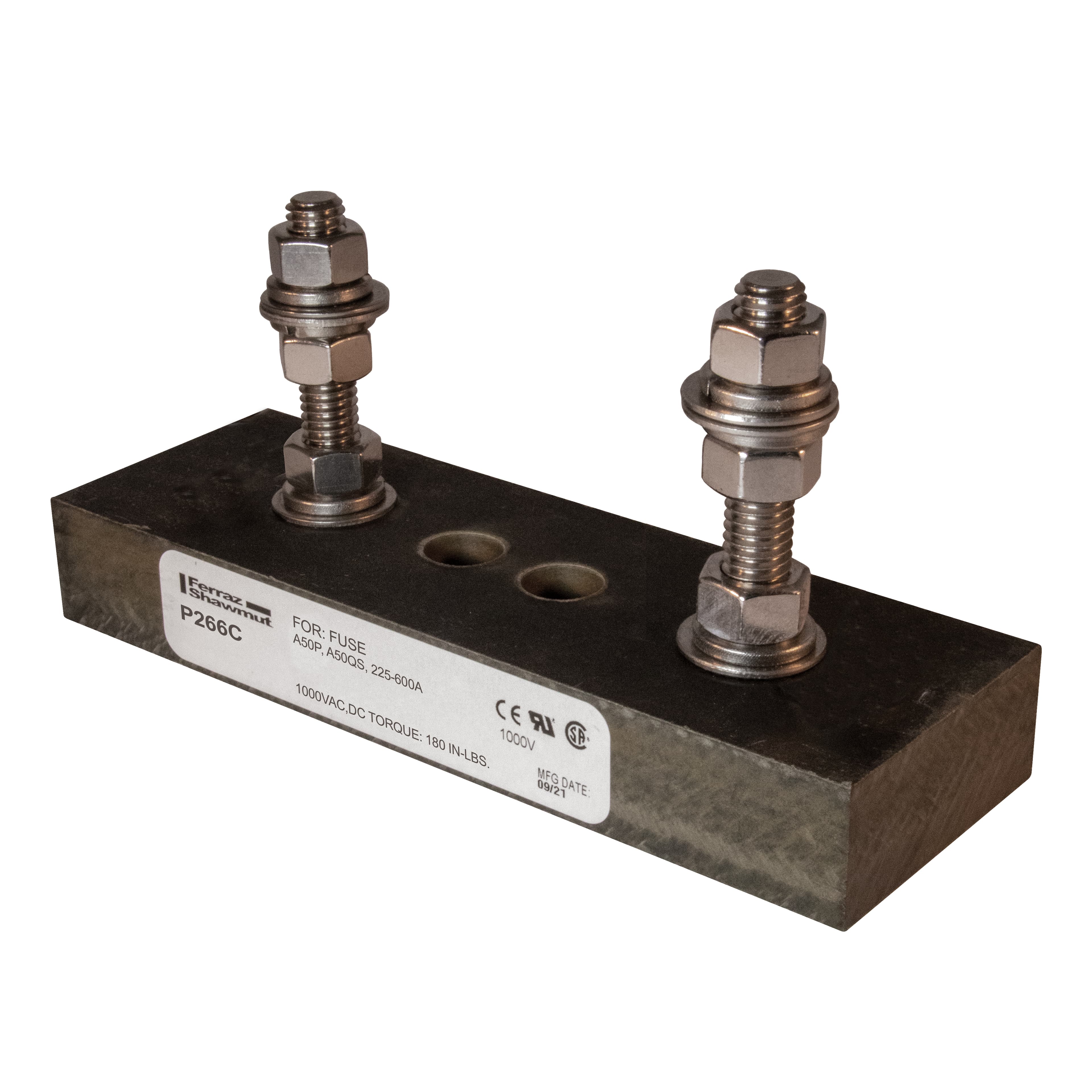 Mersen P266C P266C Mersen - Fuse Block 1000VAC 1000VDC 600A 1-Pole Stud center to center: 3.28 inch Mersen P266C P266C Mersen - Fuse Block 1000VAC 1000VDC 600A 1-Pole Stud center to center: 3.28 inch