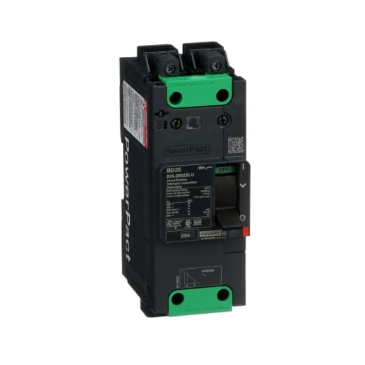 Schneider Electric BDL26025LU Square D by Schneider Electric BDL26025LU is a Moulded Case Circuit Breaker (MCCB) within the PowerPacT BDL sub-range, featuring a PowerPact B-Frame 100 TMD 2P 25A 600Y/347Vac 14kA design. It includes Everlink (Creep compensating) lugs on both line and load sides and a Control Wire terminal (CWT) on the line side only. This MCCB offers a degree of protection of IP40 and has a rated current of 25A with a rated voltage of 600Vac 600Y/347Vac. It is designed for fixed mounting on a DIN rail or as an individual unit mount on a plate, with a 2-pole (2P) configuration. The net dimensions are 137 mm in height, 80 mm in depth, and 54 mm in width. It falls under utilisation category A and features over-current protection fixed at 25A, short-circuit hold current fixed at 400A, and short-circuit trip current fixed at 600A. The rated insulation voltage (Ui) is 800 V, with a rated operating voltage (Ue) of 525 V, and it provides thermal and magnetic protection functions. The trip current rating is 25 AT, with a frame current rating of 100 AF. It operates via a toggle (manual) mode and has a short circuit breaking rating of up to 25kA at 240Vac, 18kA at 480Vac, and 14kA at 600Y/347Vac according to UL489 standards. The trip unit type is thermal-magnetic (fixed) without a display. Schneider Electric BDL26025LU Square D by Schneider Electric BDL26025LU is a Moulded Case Circuit Breaker (MCCB) within the PowerPacT BDL sub-range, featuring a PowerPact B-Frame 100 TMD 2P 25A 600Y/347Vac 14kA design. It includes Everlink (Creep compensating) lugs on both line and load sides and a Control Wire terminal (CWT) on the line side only. This MCCB offers a degree of protection of IP40 and has a rated current of 25A with a rated voltage of 600Vac 600Y/347Vac. It is designed for fixed mounting on a DIN rail or as an individual unit mount on a plate, with a 2-pole (2P) configuration. The net dimensions are 137 mm in height, 80 mm in depth, and 54 mm in width. It falls under utilisation category A and features over-current protection fixed at 25A, short-circuit hold current fixed at 400A, and short-circuit trip current fixed at 600A. The rated insulation voltage (Ui) is 800 V, with a rated operating voltage (Ue) of 525 V, and it provides thermal and magnetic protection functions. The trip current rating is 25 AT, with a frame current rating of 100 AF. It operates via a toggle (manual) mode and has a short circuit breaking rating of up to 25kA at 240Vac, 18kA at 480Vac, and 14kA at 600Y/347Vac according to UL489 standards. The trip unit type is thermal-magnetic (fixed) without a display.