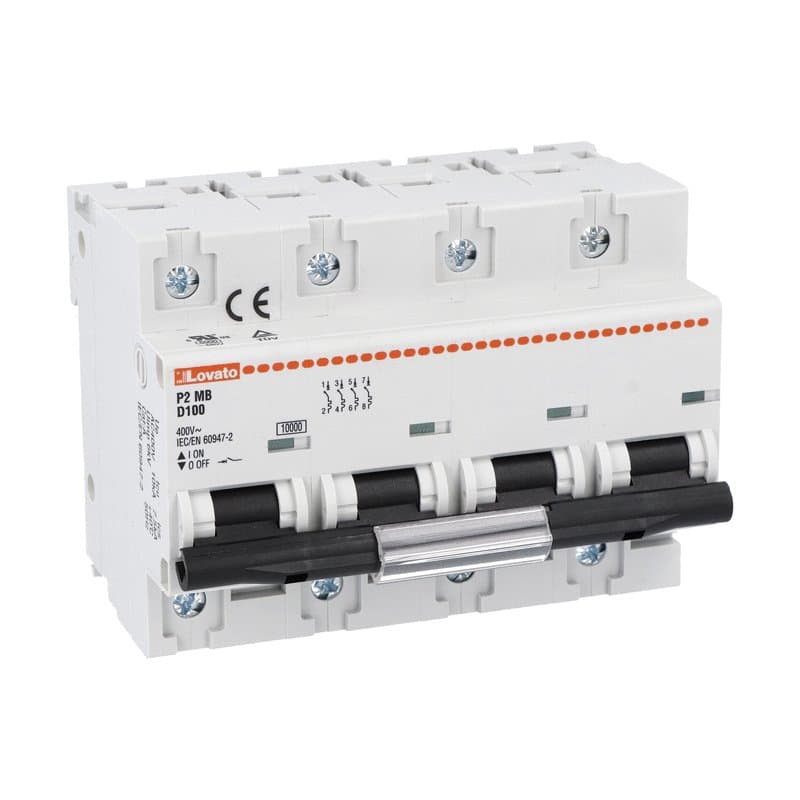 Lovato Electric P2MB4PD100 P2MB4PD100 Lovato - Miniature circuit breaker, 1P, 2P, 3P and 4P - 10kA, characteristic D, 100A Lovato Electric P2MB4PD100 P2MB4PD100 Lovato - Miniature circuit breaker, 1P, 2P, 3P and 4P - 10kA, characteristic D, 100A