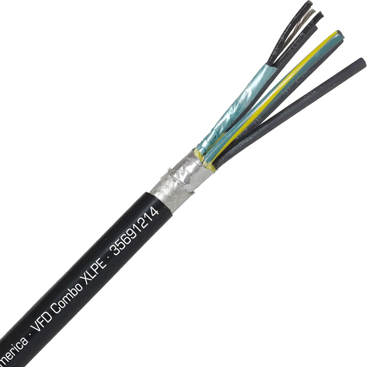 SAB 35691214 VFD Combo XLPE - 12 AWG/4c, oil resistant exposed run VFD cable with 18/1pr, UL, CSA, CE, RoHS SAB 35691214 VFD Combo XLPE - 12 AWG/4c, oil resistant exposed run VFD cable with 18/1pr, UL, CSA, CE, RoHS