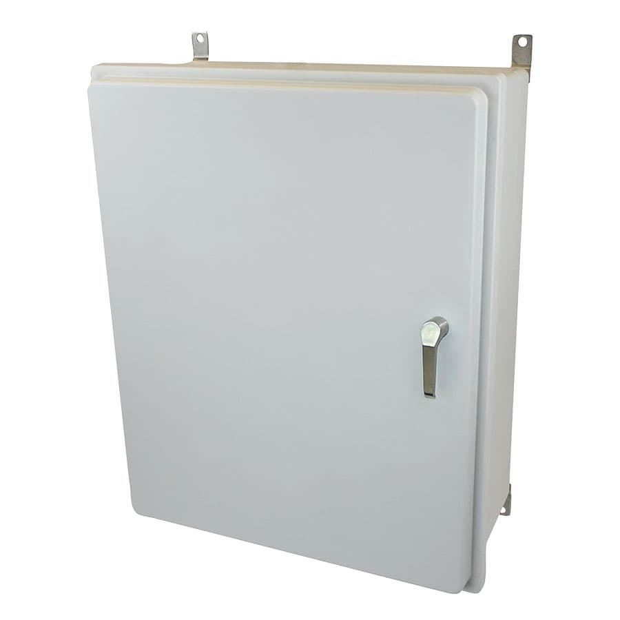 Allied Moulded Products AM30240R3PT 30"x24"x10" Control Series fiberglass wall mount enclosure assembly with raised hinged cover and stainless-steel 3-point latching handle Allied Moulded Products AM30240R3PT 30"x24"x10" Control Series fiberglass wall mount enclosure assembly with raised hinged cover and stainless-steel 3-point latching handle
