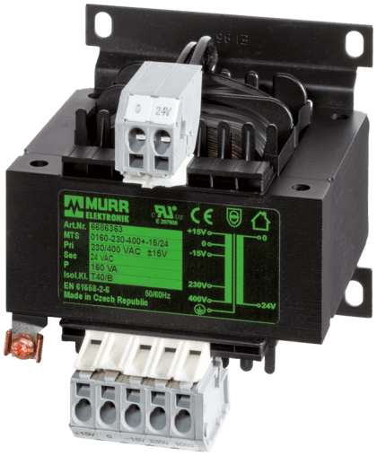 Murr Elektronik 6686365 6686365 Murrelektronik - MTS 1-PHASE SAFETY TRANSFORMER, P: 250VA IN: 230/400VAC +/- 15VAC OUT: 24VAC, for screw and DIN-rail mounting, with spring clamp connection Murr Elektronik 6686365 6686365 Murrelektronik - MTS 1-PHASE SAFETY TRANSFORMER, P: 250VA IN: 230/400VAC +/- 15VAC OUT: 24VAC, for screw and DIN-rail mounting, with spring clamp connection