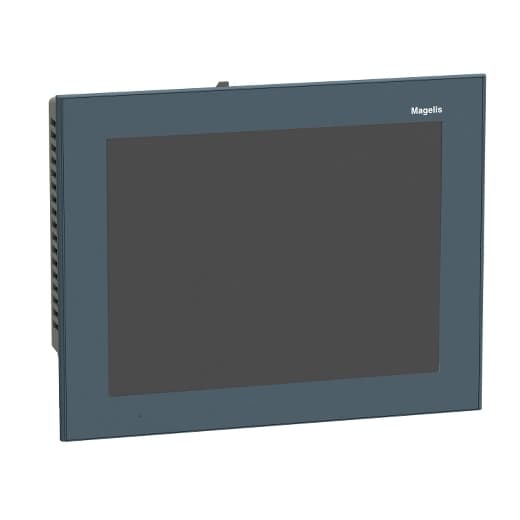 Schneider Electric HMIGTO5315FW Schneider Electric HMIGTO5315FW is an HMI / Display unit designed for operator dialogue through a touchscreen interface and serves as a Programmable Terminal (PT) with a stainless steel frame. It supports up to 32 groups of 64 recipes, allowing for a maximum of 1024 ingredients, and includes recipe curves with a log alarm log and a built-in real-time clock. For connectivity, it features a USB mini-B port, a USB type A port, two RJ45 ports, and a 9-pin D-Sub connector. The communication protocols supported are Modbus, Modbus TCP/IP, Uni-TE, RS-232C, RS-485, and Ethernet TCP/IP. It requires a 24Vdc power supply and is designed for flush mounting. The HMIGTO5315FW operates within an ambient air temperature range of 0 to +55°C and offers a degree of protection rated at IP66K and NEMA 4X. It has a connection capacity for a 4GB SD card for expansion and comes with 96MB of application memory. The display is a 10.4" VGA TFT capable of displaying 65K colors and is backlit by LEDs, with a pixel count of 640x480. It is designed to operate within an ambient air temperature range for storage of -20 to +60°C. The operating system is Magelis, and the electrical durability of the backlight is rated at 50,000 hours. Schneider Electric HMIGTO5315FW Schneider Electric HMIGTO5315FW is an HMI / Display unit designed for operator dialogue through a touchscreen interface and serves as a Programmable Terminal (PT) with a stainless steel frame. It supports up to 32 groups of 64 recipes, allowing for a maximum of 1024 ingredients, and includes recipe curves with a log alarm log and a built-in real-time clock. For connectivity, it features a USB mini-B port, a USB type A port, two RJ45 ports, and a 9-pin D-Sub connector. The communication protocols supported are Modbus, Modbus TCP/IP, Uni-TE, RS-232C, RS-485, and Ethernet TCP/IP. It requires a 24Vdc power supply and is designed for flush mounting. The HMIGTO5315FW operates within an ambient air temperature range of 0 to +55°C and offers a degree of protection rated at IP66K and NEMA 4X. It has a connection capacity for a 4GB SD card for expansion and comes with 96MB of application memory. The display is a 10.4" VGA TFT capable of displaying 65K colors and is backlit by LEDs, with a pixel count of 640x480. It is designed to operate within an ambient air temperature range for storage of -20 to +60°C. The operating system is Magelis, and the electrical durability of the backlight is rated at 50,000 hours.