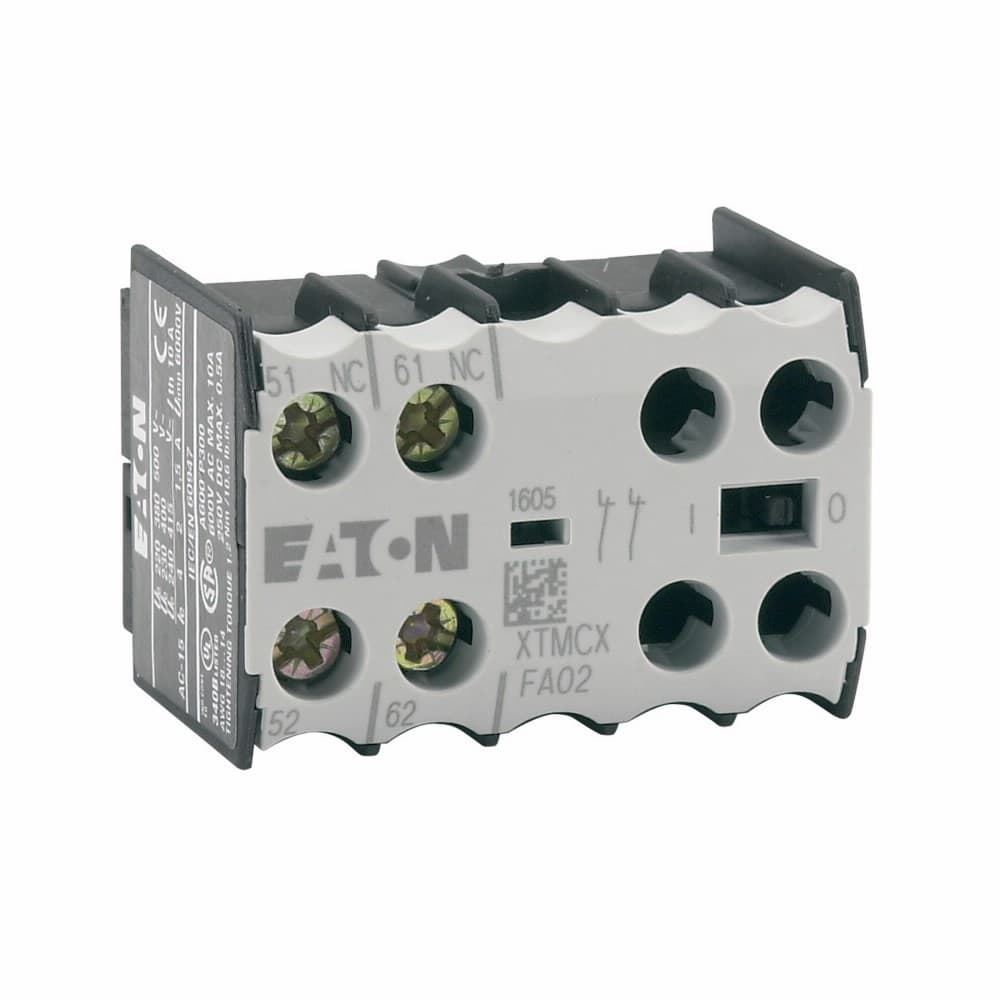 Eaton XTMCXFA02 XTMCXFA02 Eaton - Miniature Contactor Accessory - Auxiliary Contact, Two-pole, Screw terminals, 2NC contact configuration, 10A conventional thermal rating, Front mounting, used with XTRM miniature control relays Eaton XTMCXFA02 XTMCXFA02 Eaton - Miniature Contactor Accessory - Auxiliary Contact, Two-pole, Screw terminals, 2NC contact configuration, 10A conventional thermal rating, Front mounting, used with XTRM miniature control relays