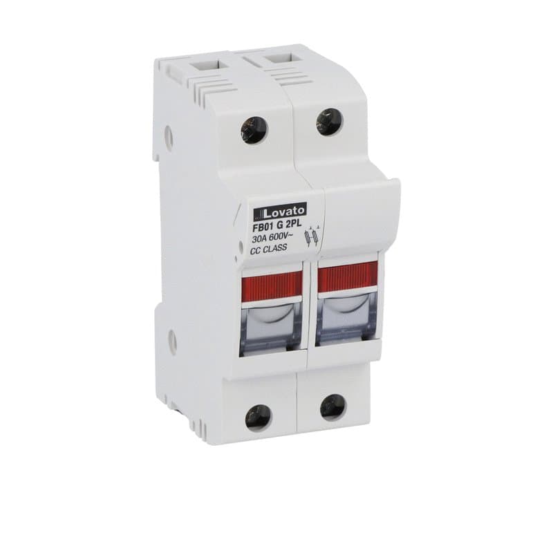Lovato Electric FB01G2PL FB01G2PL Lovato - Fuse holder UL certified for class CC fuses for north american market, for 10X38mm fuses. 30A rated current at 690VAC, 2P. With status indicator. 2 modules Lovato Electric FB01G2PL FB01G2PL Lovato - Fuse holder UL certified for class CC fuses for north american market, for 10X38mm fuses. 30A rated current at 690VAC, 2P. With status indicator. 2 modules