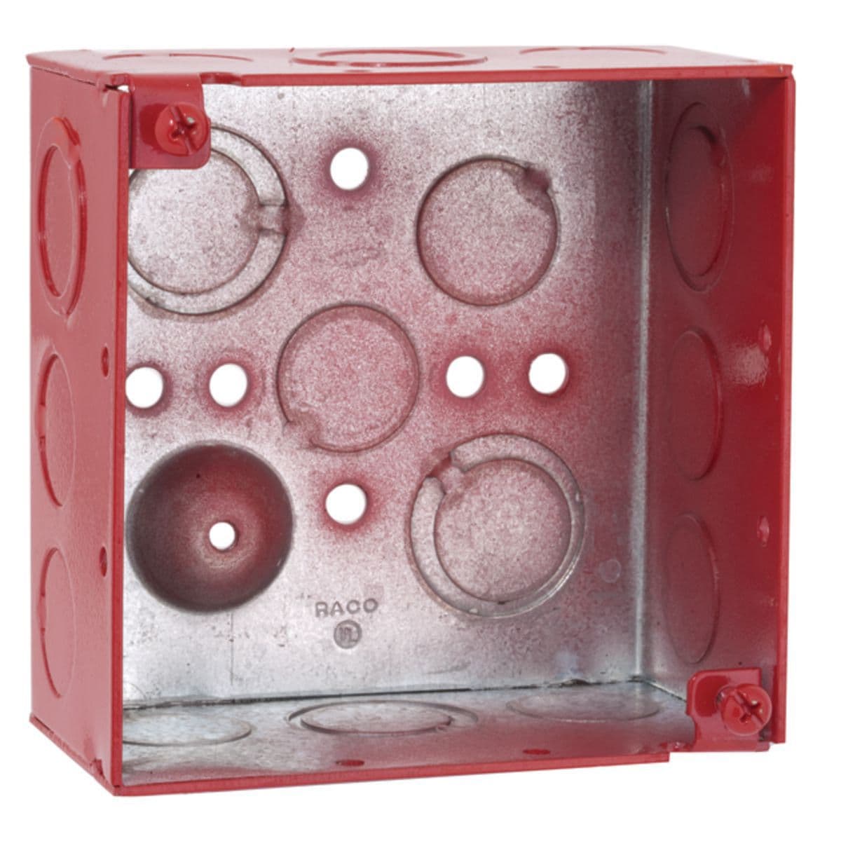 Hubbell 911-3 4 in. Life Safety Square Box, Welded, 2-1/8 in. Deep, Eleven 1/2 in. KO's and Six TKO's, Red ; Combination screw heads allow quick installation ; Welded construction ; Eight 1/2 in. knockouts and four TKO knockouts ; UL Listed ; 30.3 cu. in. capacity ; A Hubbell 911-3 4 in. Life Safety Square Box, Welded, 2-1/8 in. Deep, Eleven 1/2 in. KO's and Six TKO's, Red ; Combination screw heads allow quick installation ; Welded construction ; Eight 1/2 in. knockouts and four TKO knockouts ; UL Listed ; 30.3 cu. in. capacity ; A
