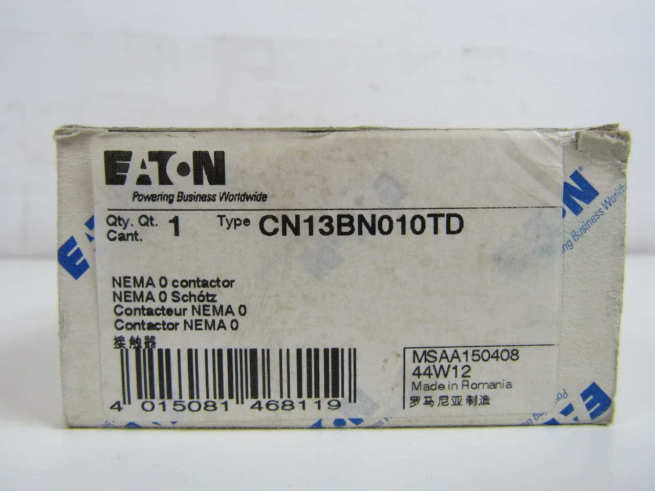 Eaton CN13BN010TD CN13BN010TD Eaton - Eaton Freedom NEMA motor control contactor, Space Saving NEMA contactors, 5 hp maximum horsepower, 24 Vdc coil voltage, 1NO, Size 0 Eaton CN13BN010TD CN13BN010TD Eaton - Eaton Freedom NEMA motor control contactor, Space Saving NEMA contactors, 5 hp maximum horsepower, 24 Vdc coil voltage, 1NO, Size 0